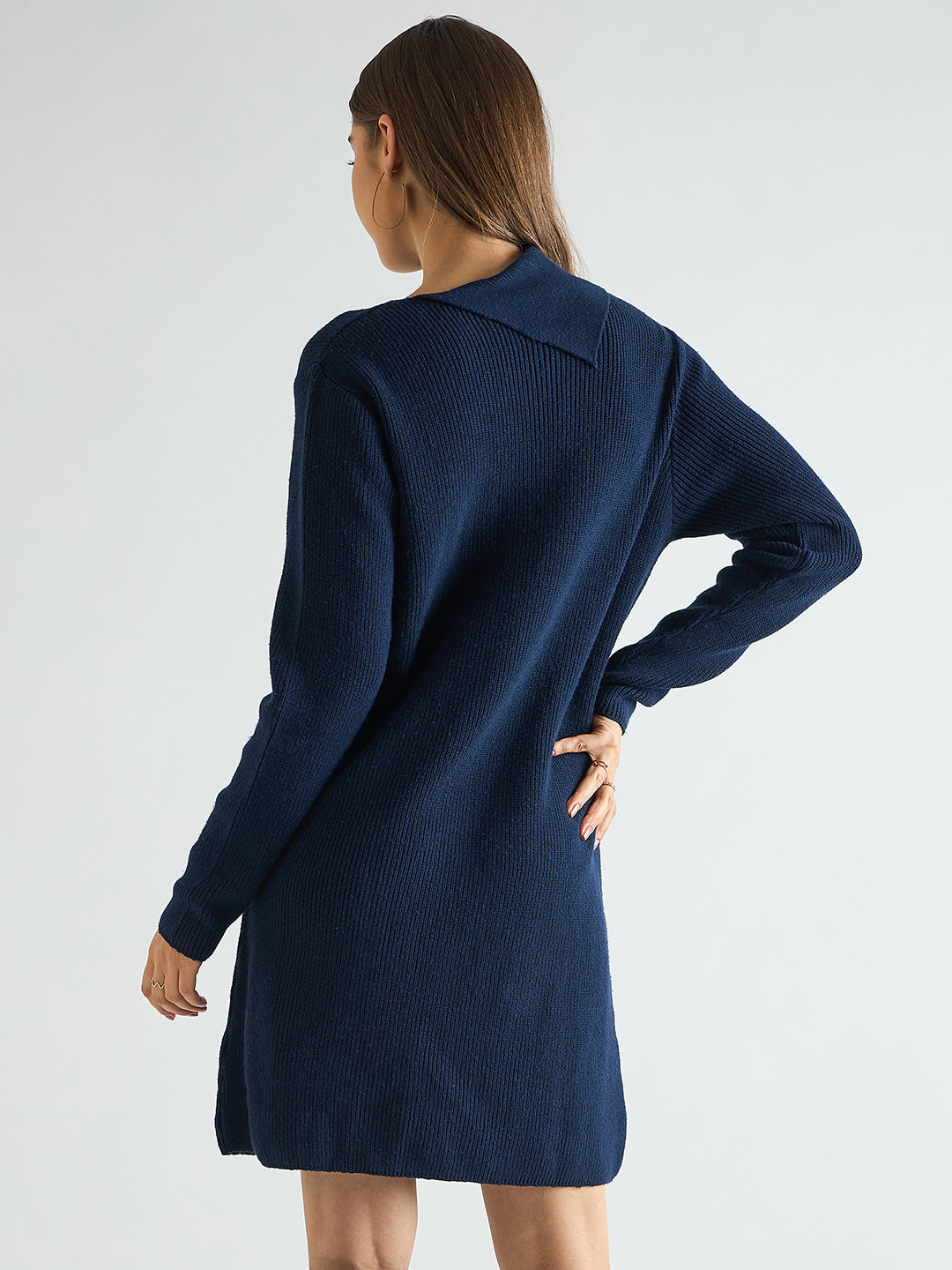 Navy High Neck Sweater Knee Length Dress