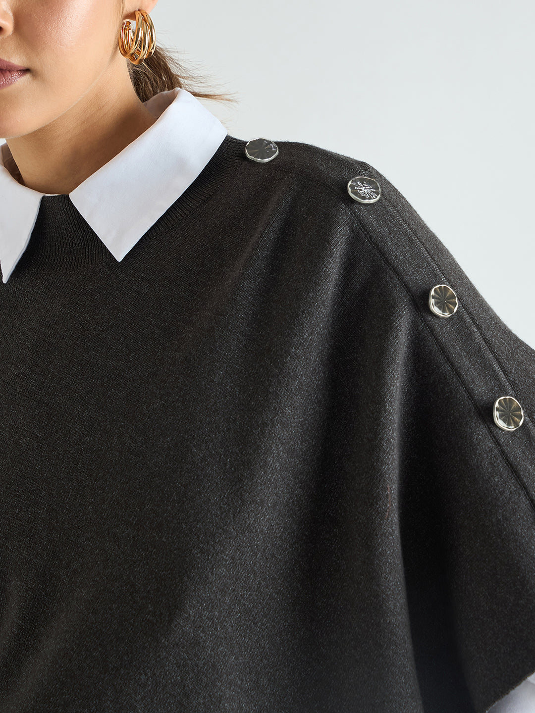 Charcoal Melange Asymmetric Sweater Cape