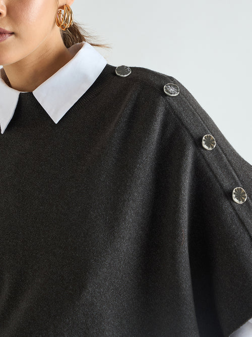 Charcoal Melange Asymmetric Sweater Cape