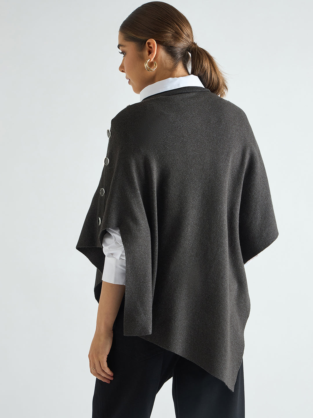 Charcoal Melange Asymmetric Sweater Cape
