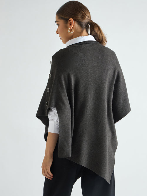 Charcoal Melange Asymmetric Sweater Cape