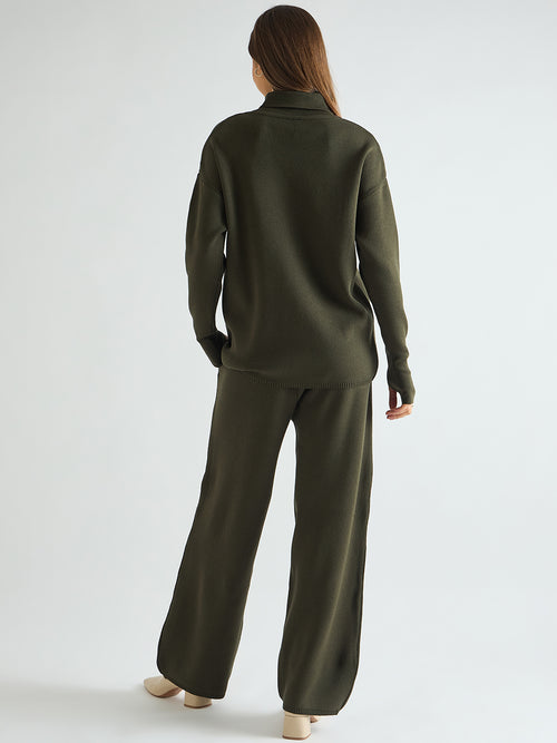 Olive Turtle Neck Knitted Co-Ord