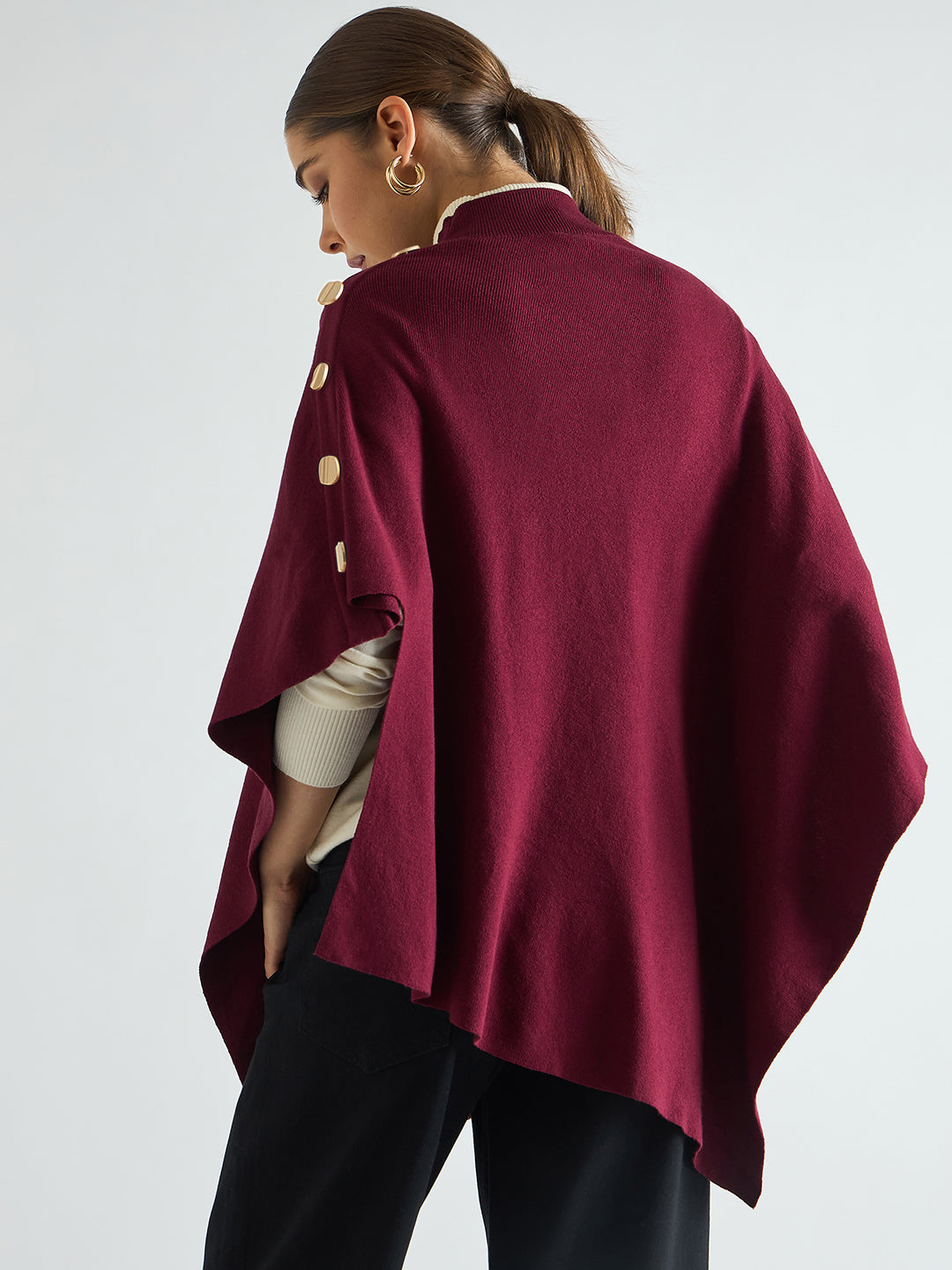 Wine Asymmetric Sweater Cape