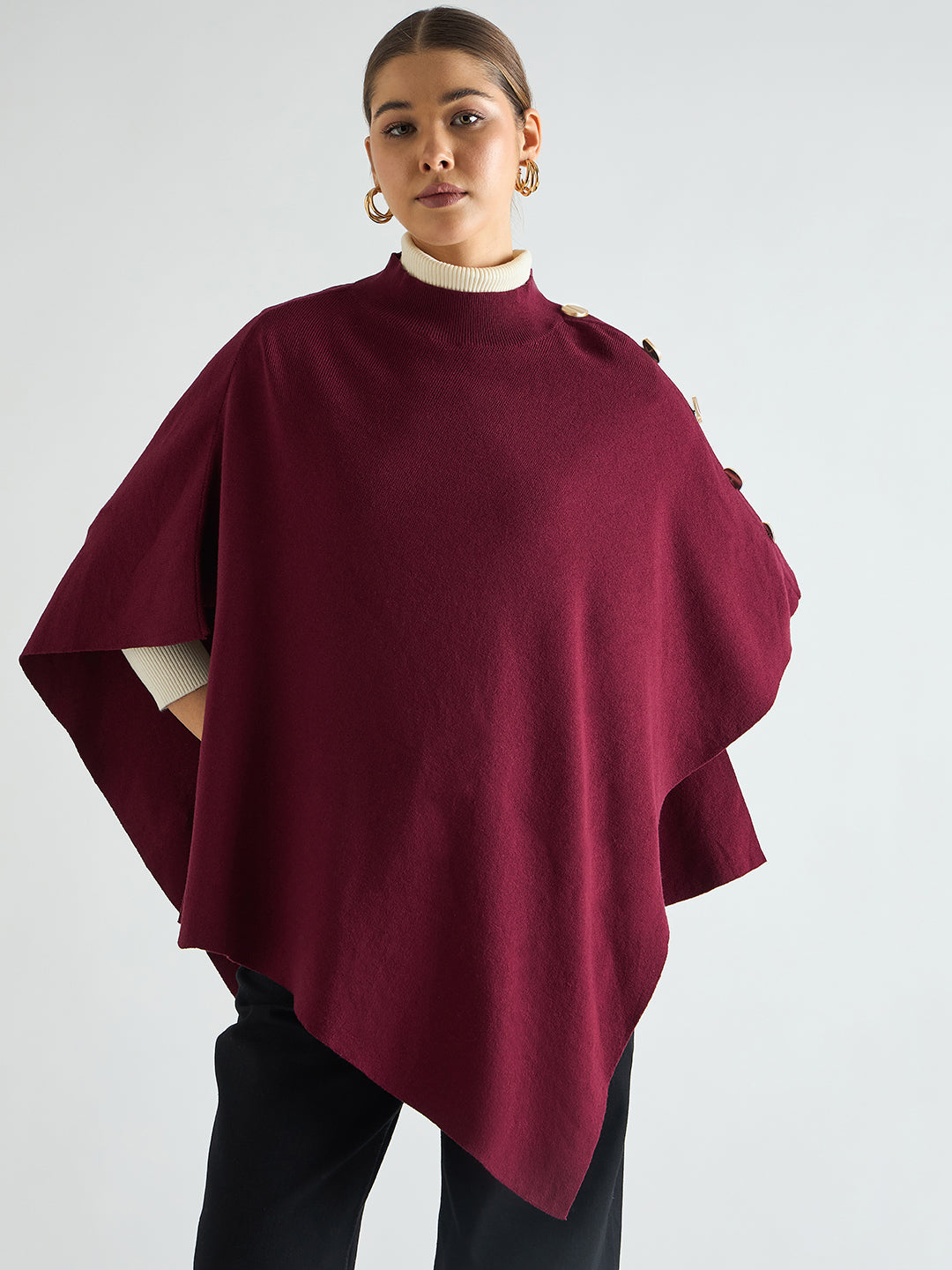 Wine Asymmetric Sweater Cape
