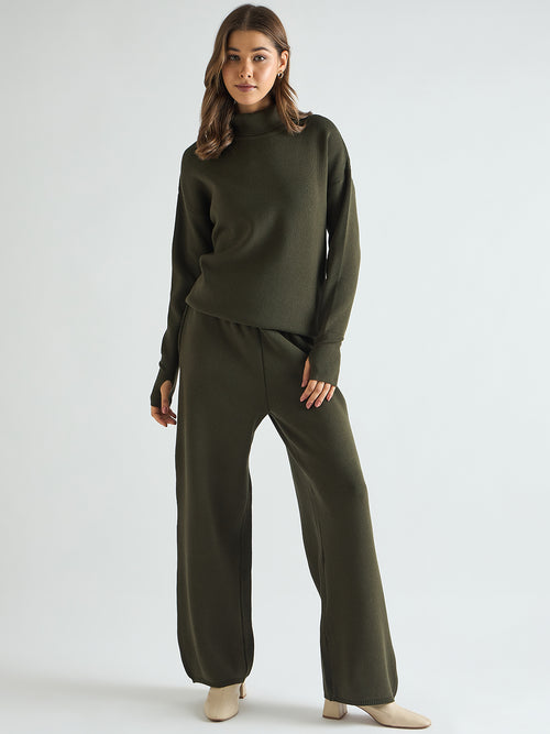 Olive Turtle Neck Knitted Co-Ord