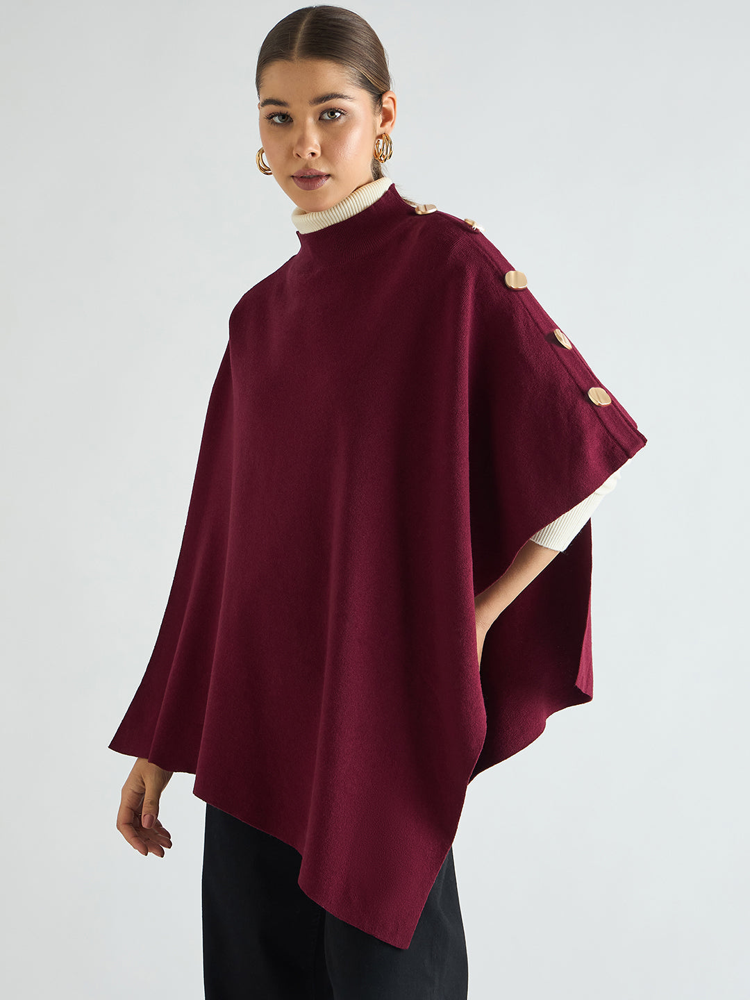 Wine Asymmetric Sweater Cape