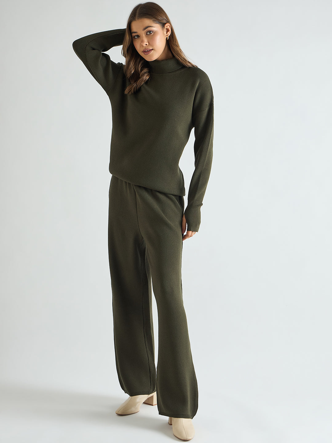 Olive Turtle Neck Knitted Co-Ord