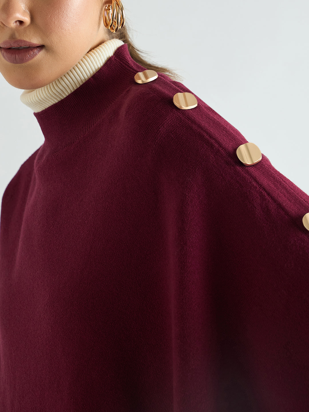 Wine Asymmetric Sweater Cape