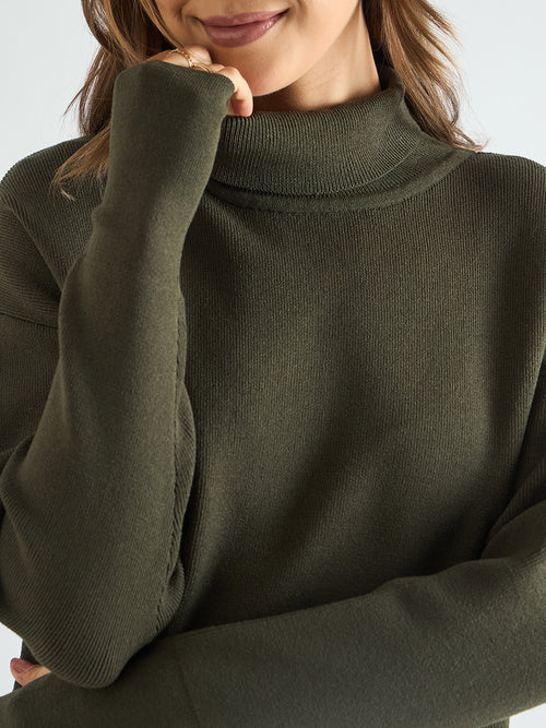 Olive Turtle Neck Knitted Co-Ord