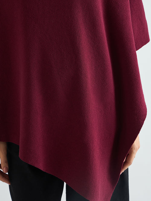 Wine Asymmetric Sweater Cape