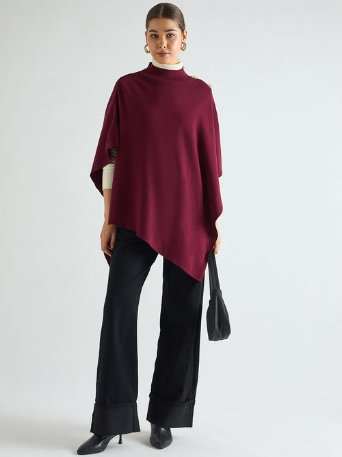 Wine Asymmetric Sweater Cape