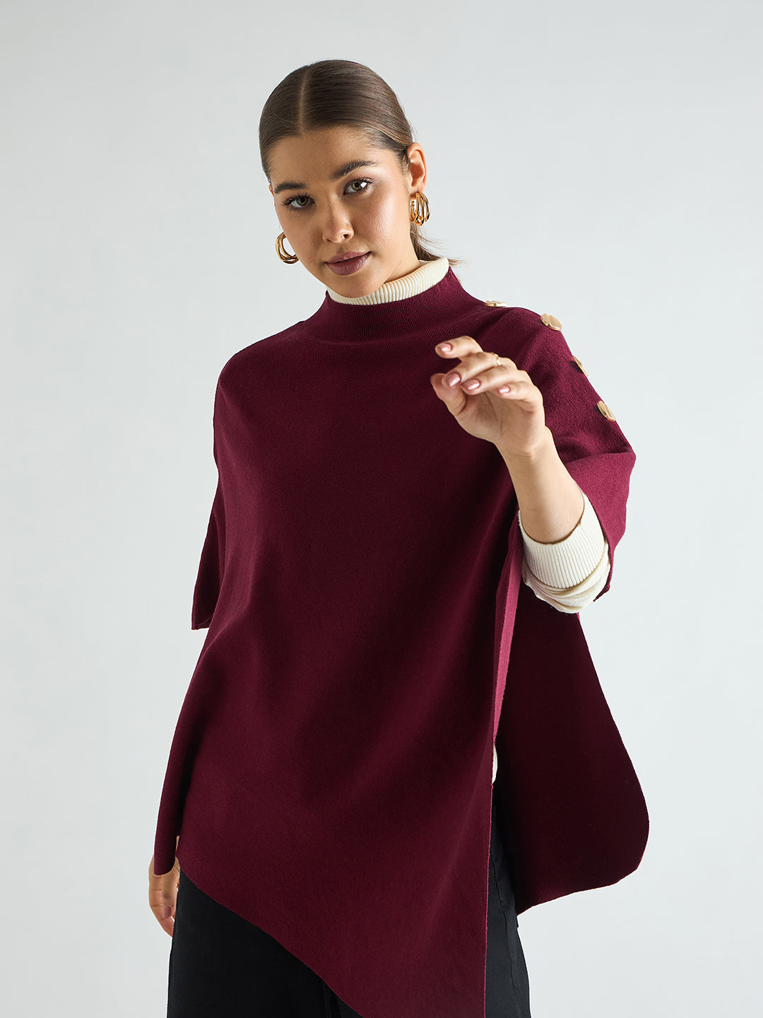 Wine Asymmetric Sweater Cape