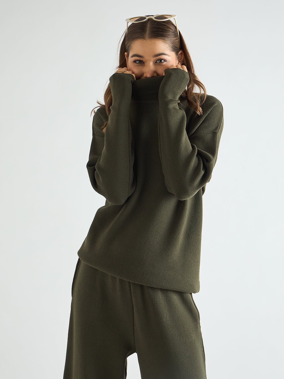 Olive Turtle Neck Knitted Co-Ord
