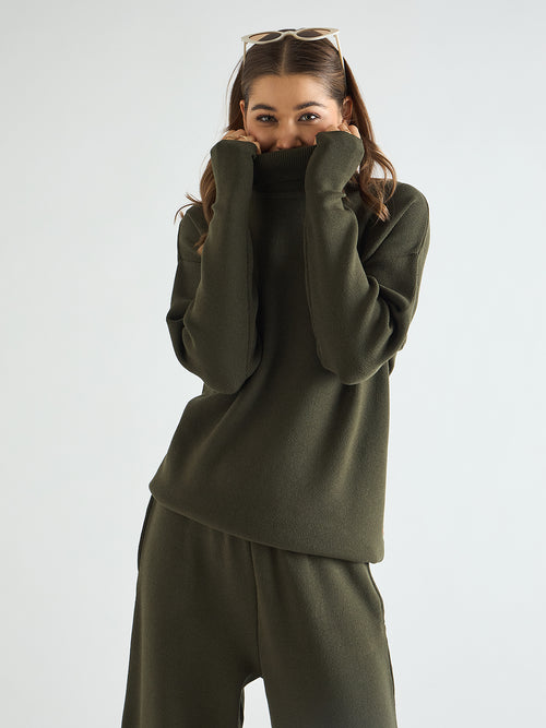 Olive Turtle Neck Knitted Co-Ord
