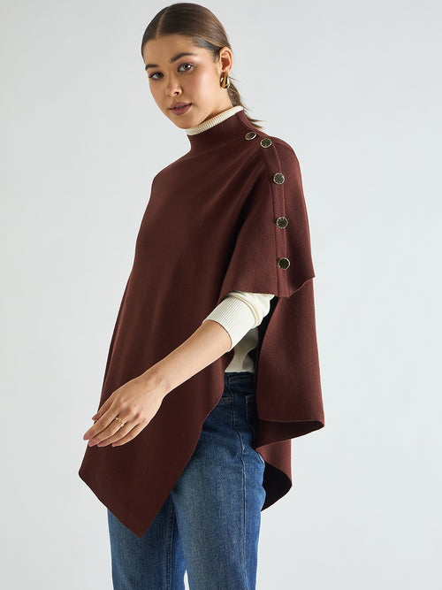Coffee Brown Asymmetric Sweater Cape