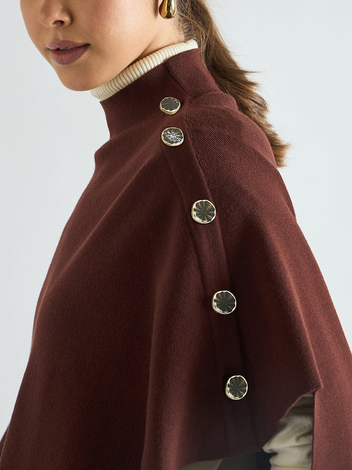 Coffee Brown Asymmetric Sweater Cape