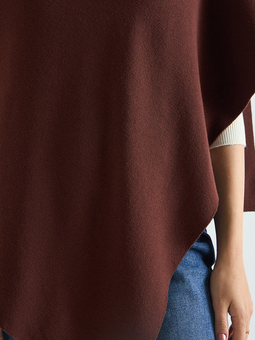 Coffee Brown Asymmetric Sweater Cape