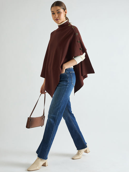 Coffee Brown Asymmetric Sweater Cape
