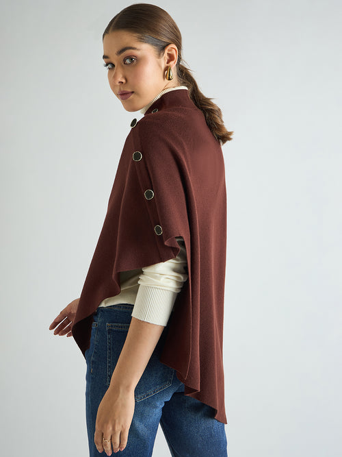 Coffee Brown Asymmetric Sweater Cape