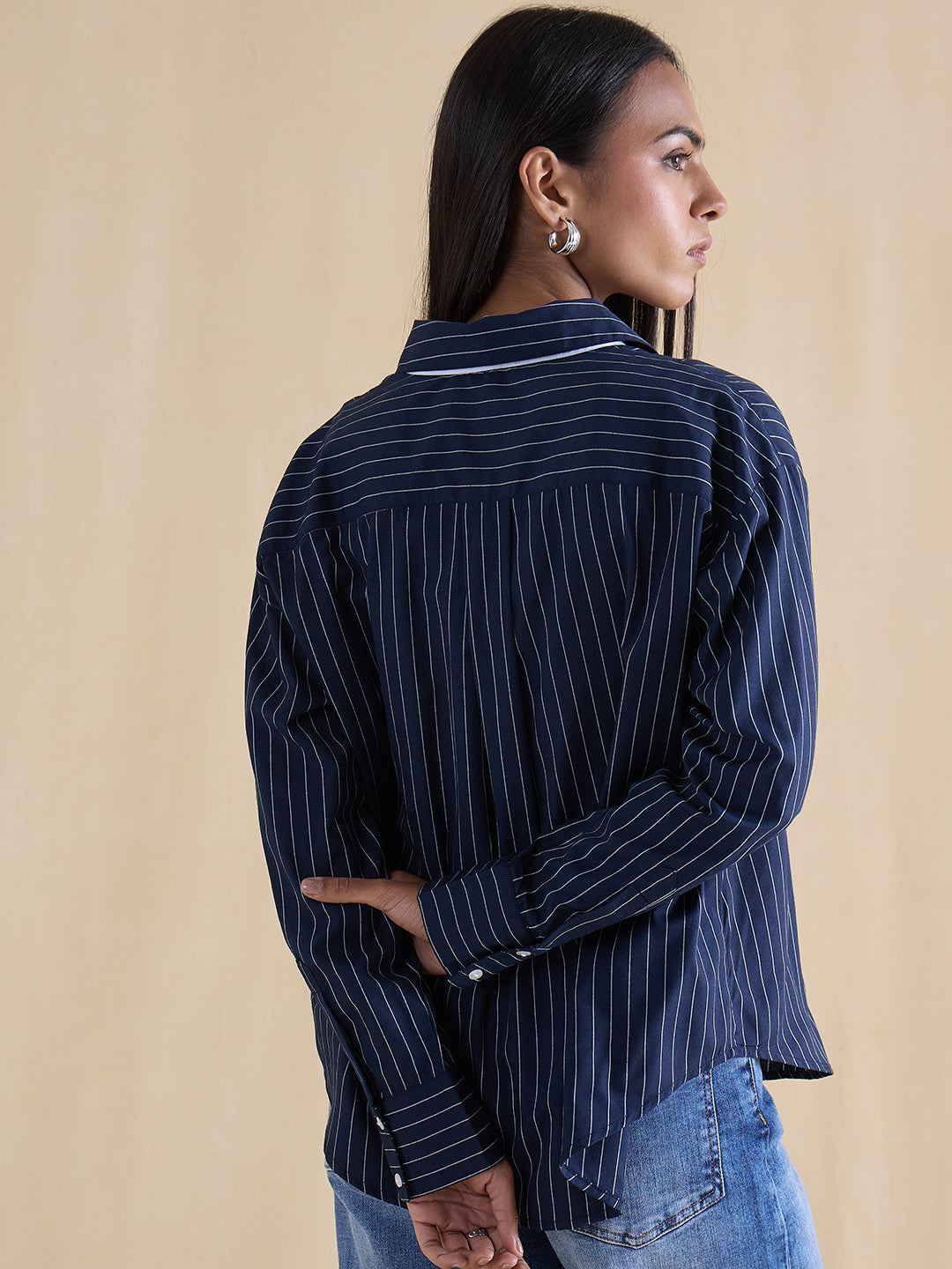 Navy Stripe Colorblock Oversized Shirt