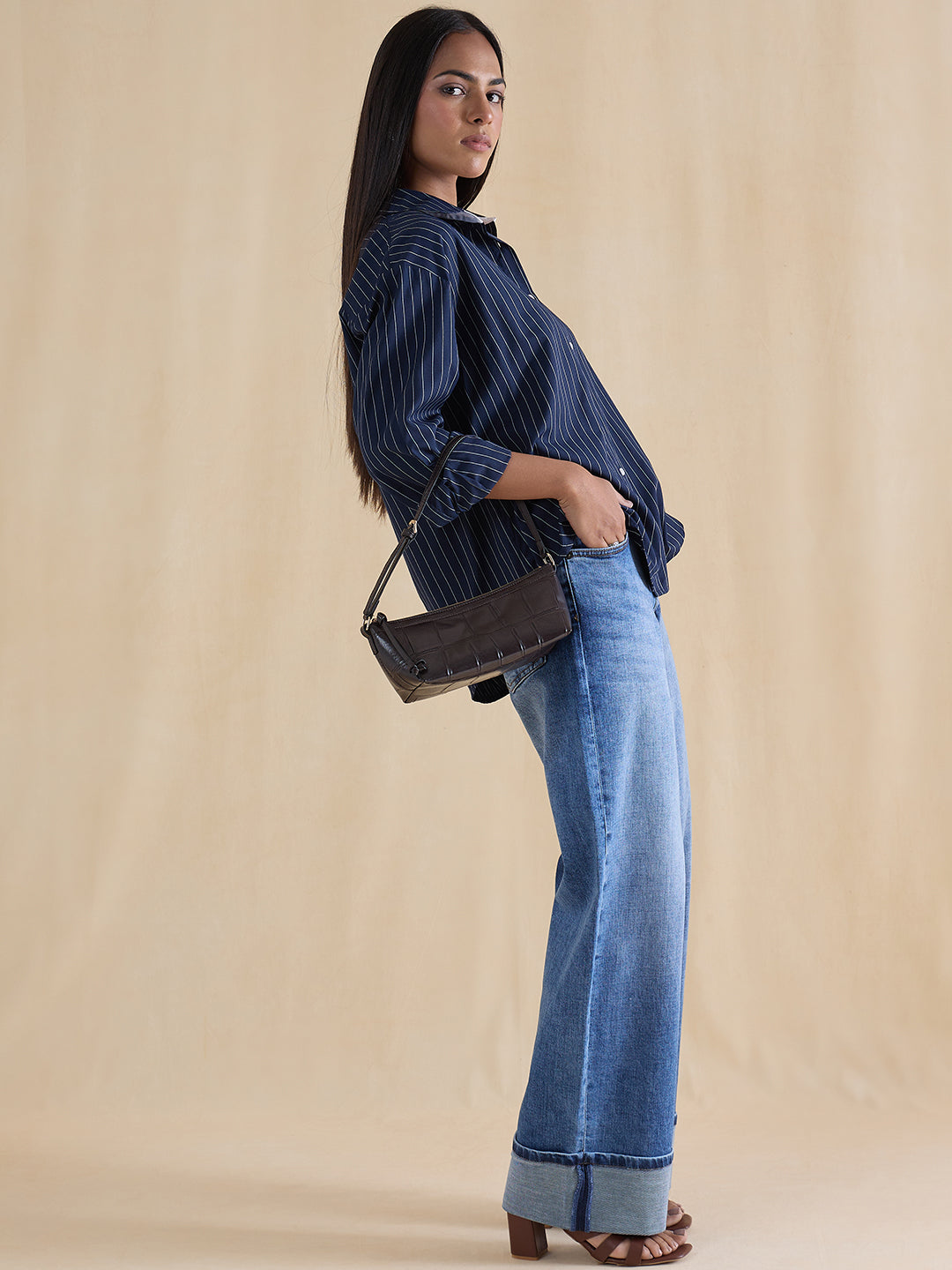 Navy Stripe Colorblock Oversized Shirt