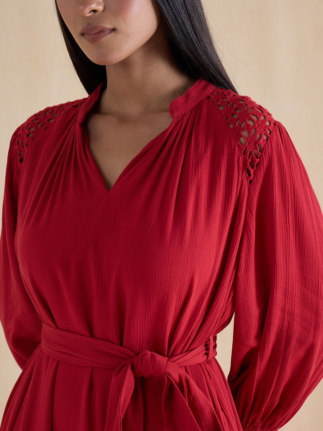 Red Schiffli Tiered Maxi Dress