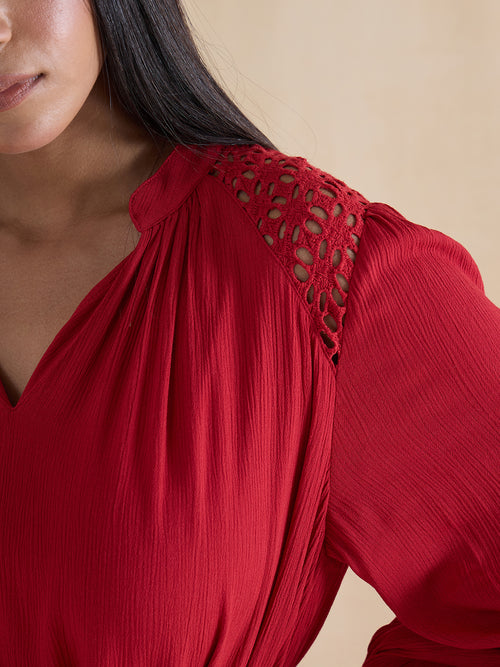 Red Schiffli Tiered Maxi Dress