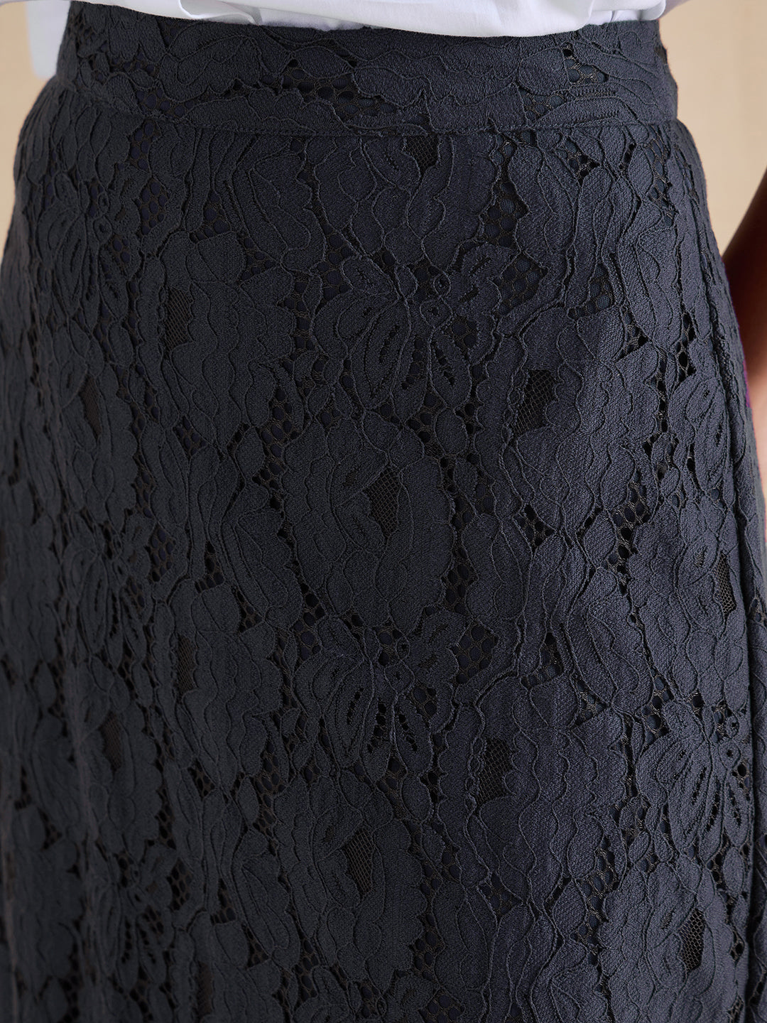 Navy Lace Slit Detail Maxi Skirt