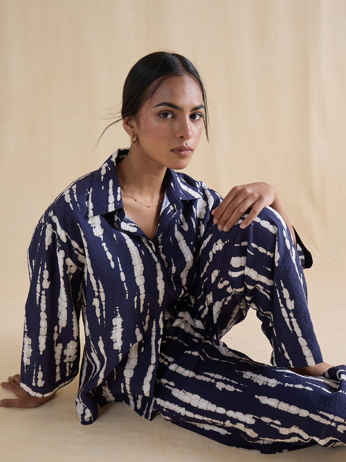Navy Abstract Shirt Co-Ord