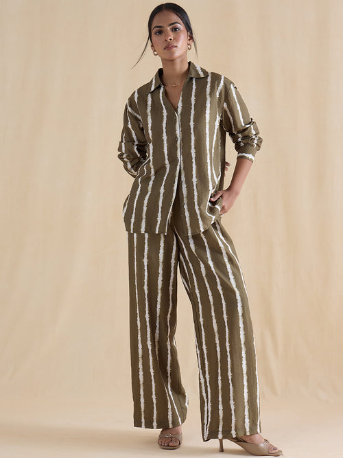 Green Abstract Stripe Shirt Co-Ord