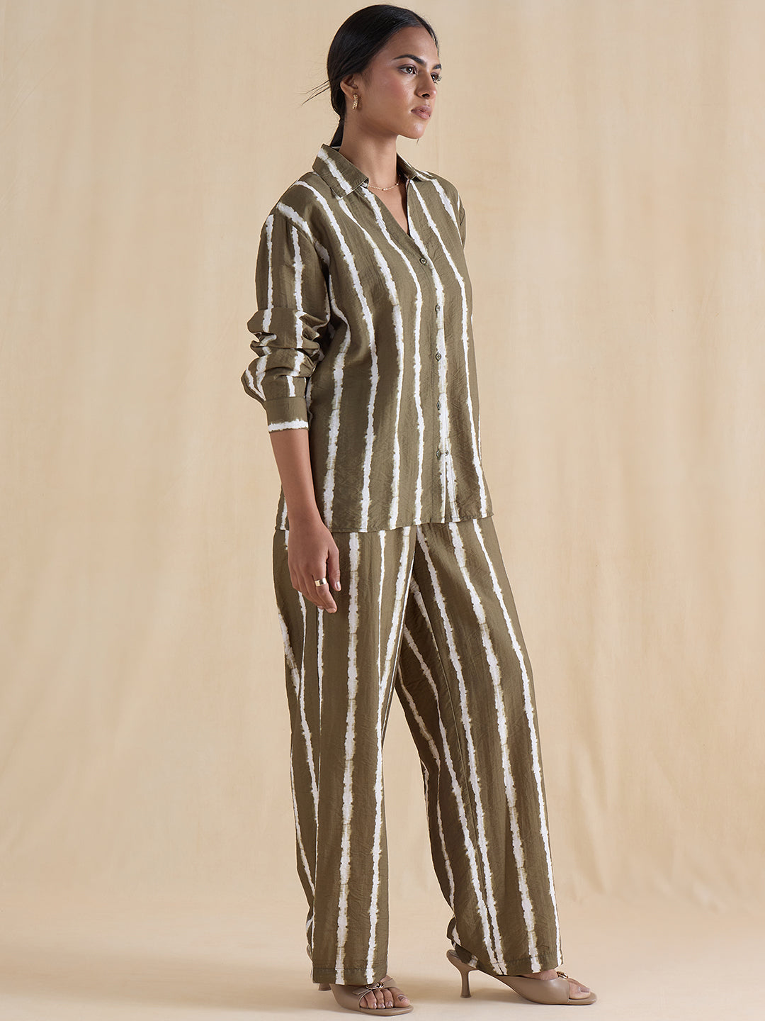 Green Abstract Stripe Shirt Co-Ord