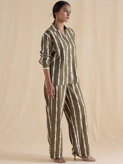 Green Abstract Stripe Shirt Co-Ord