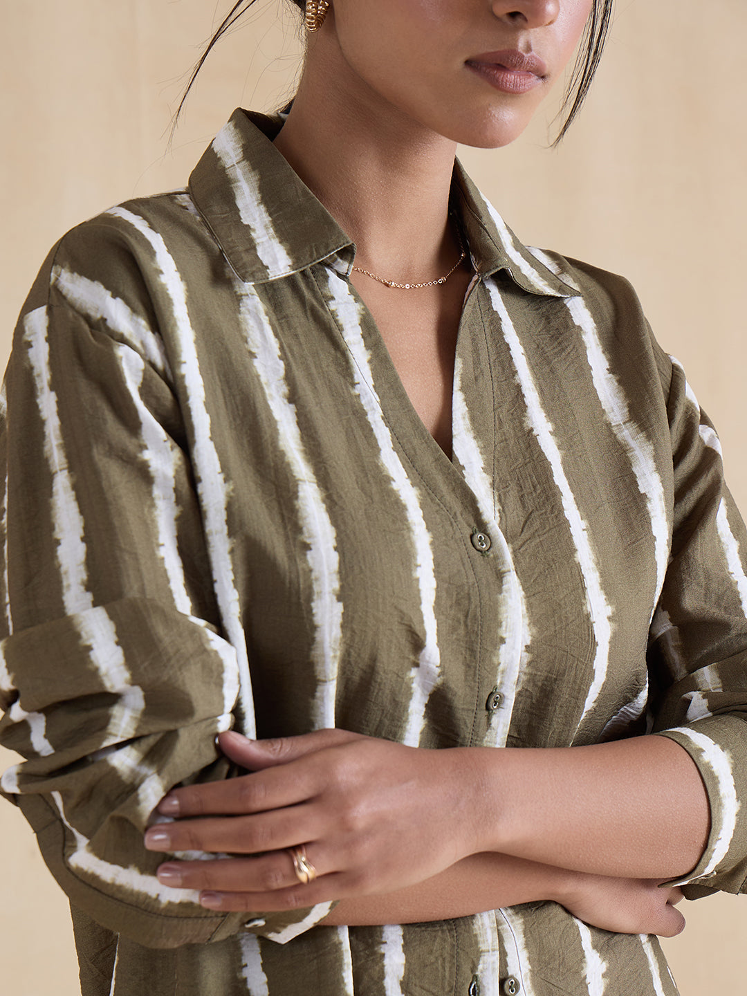 Green Abstract Stripe Shirt Co-Ord