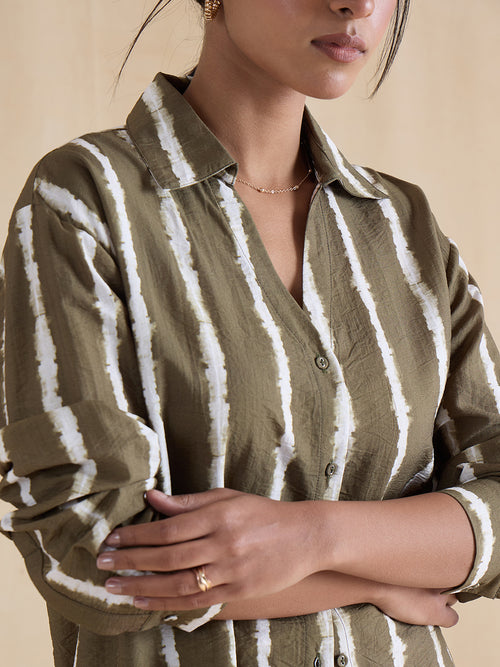 Green Abstract Stripe Shirt Co-Ord