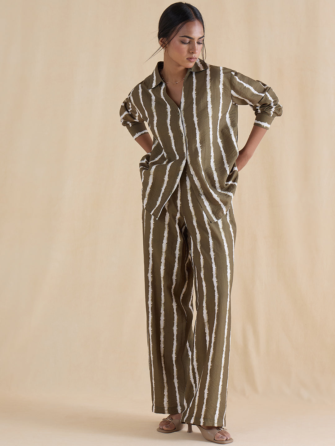 Green Abstract Stripe Shirt Co-Ord