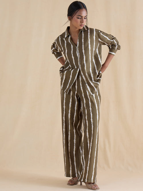 Green Abstract Stripe Shirt Co-Ord