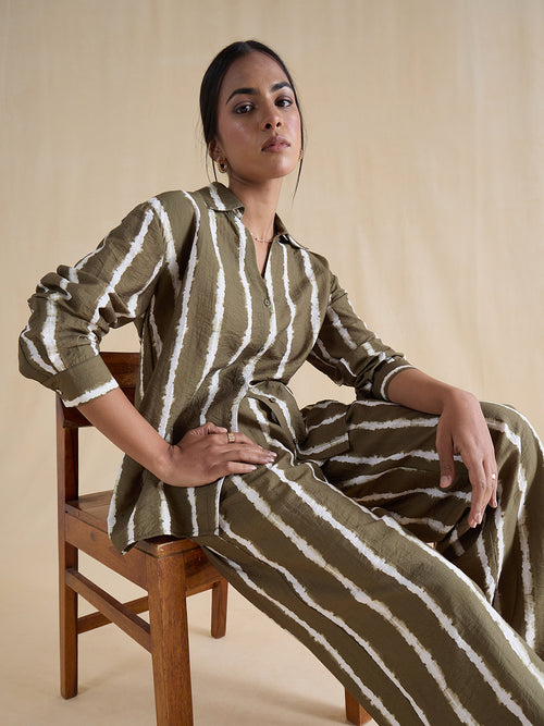 Green Abstract Stripe Shirt Co-Ord