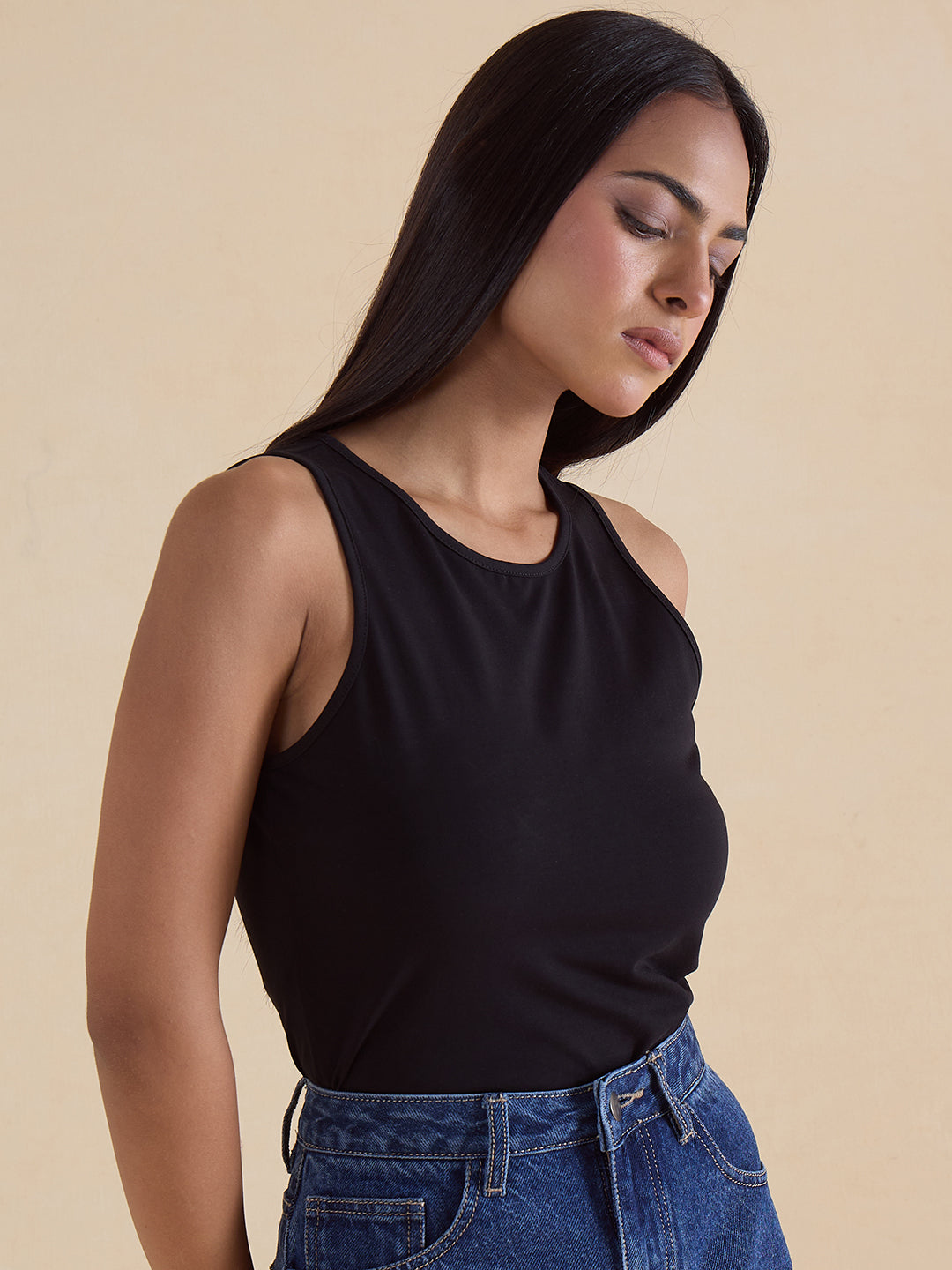 Black Knit Sleeveless Bodysuit