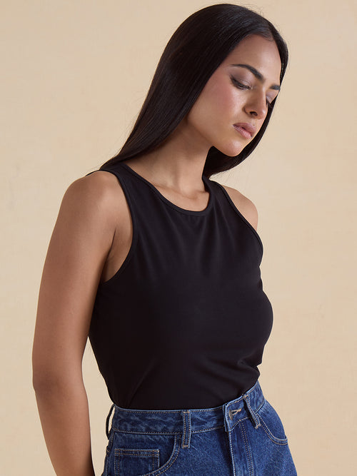 Black Knit Sleeveless Bodysuit