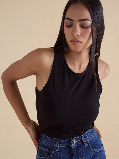 Black Knit Sleeveless Bodysuit