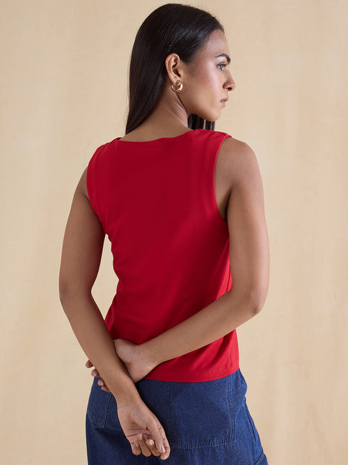 Red Knit Sleeveless Top