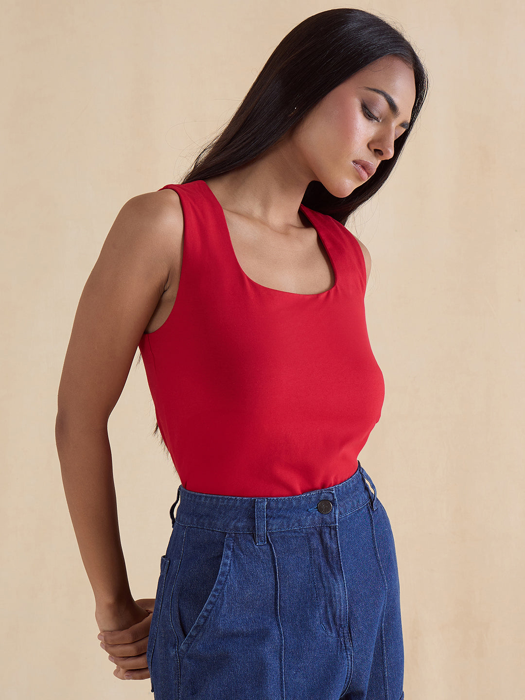 Red Knit Sleeveless Top