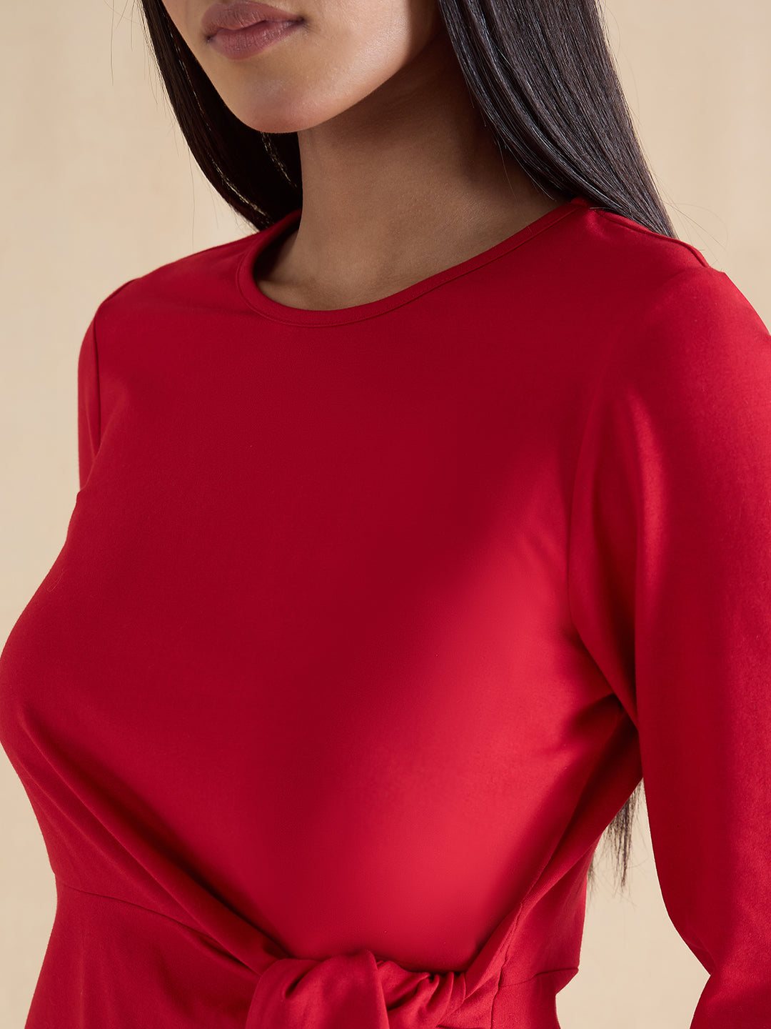 Red Cotton Knit Tie-Up Top