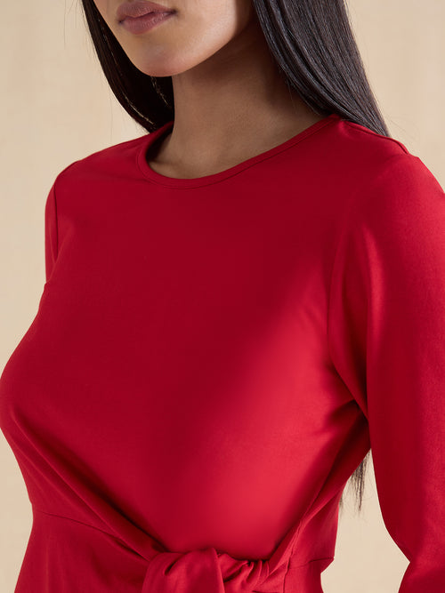 Red Cotton Knit Tie-Up Top