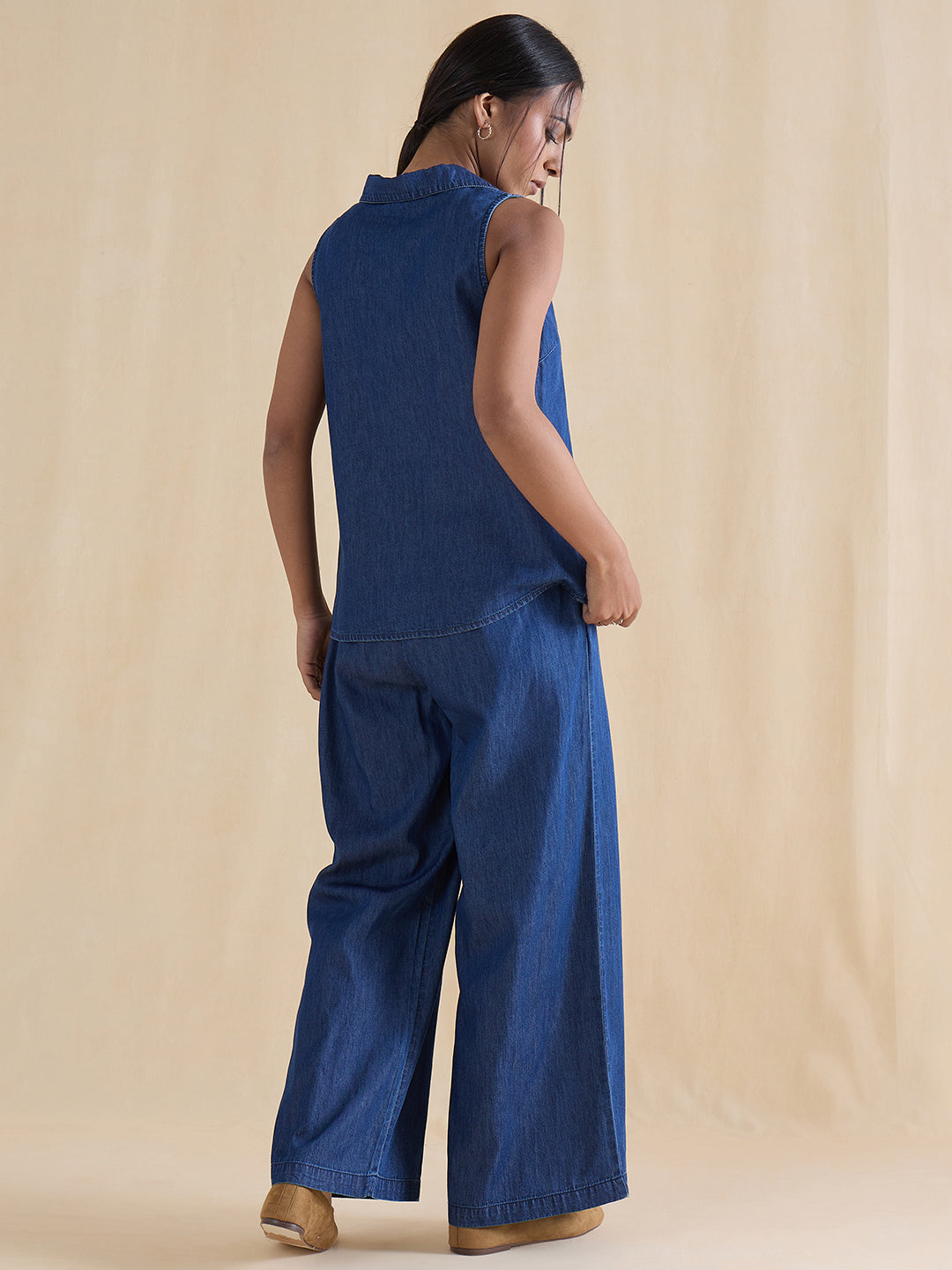 Navy Blue Sleeveless Denim Co-Ord