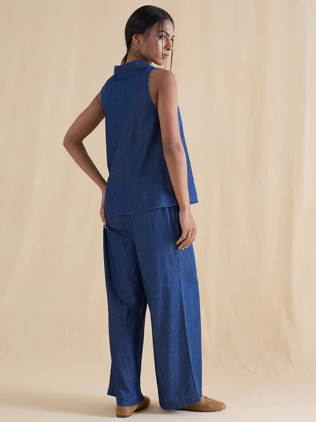 Navy Blue Sleeveless Denim Co-Ord