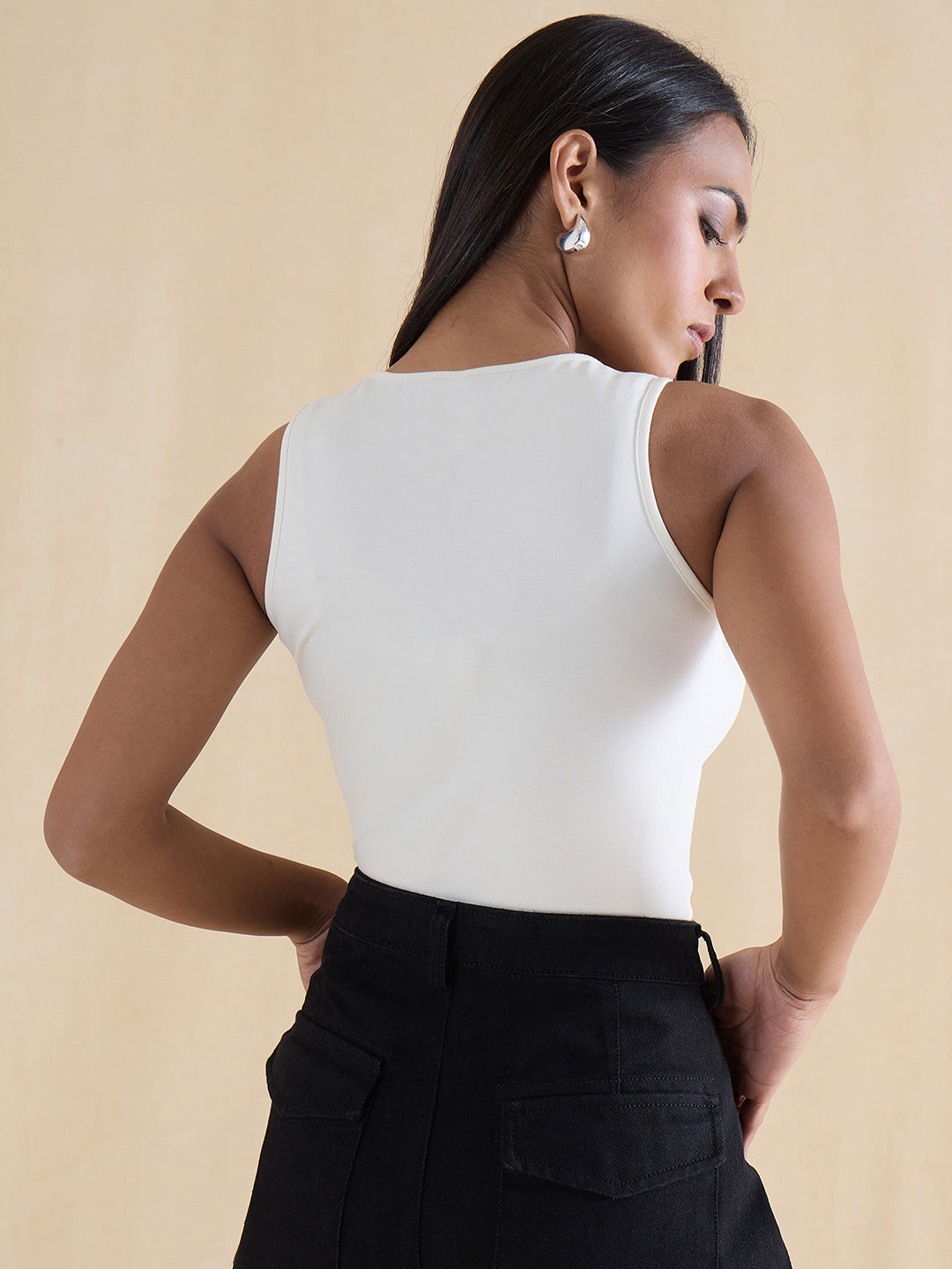 Off White Knit Sleeveless Bodysuit