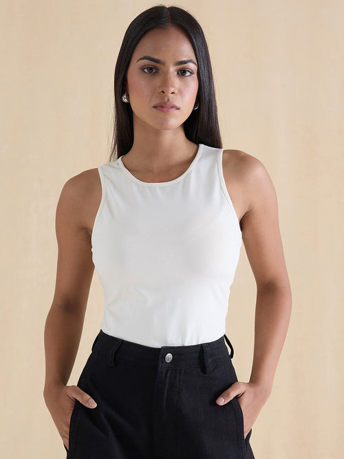 Off White Knit Sleeveless Bodysuit