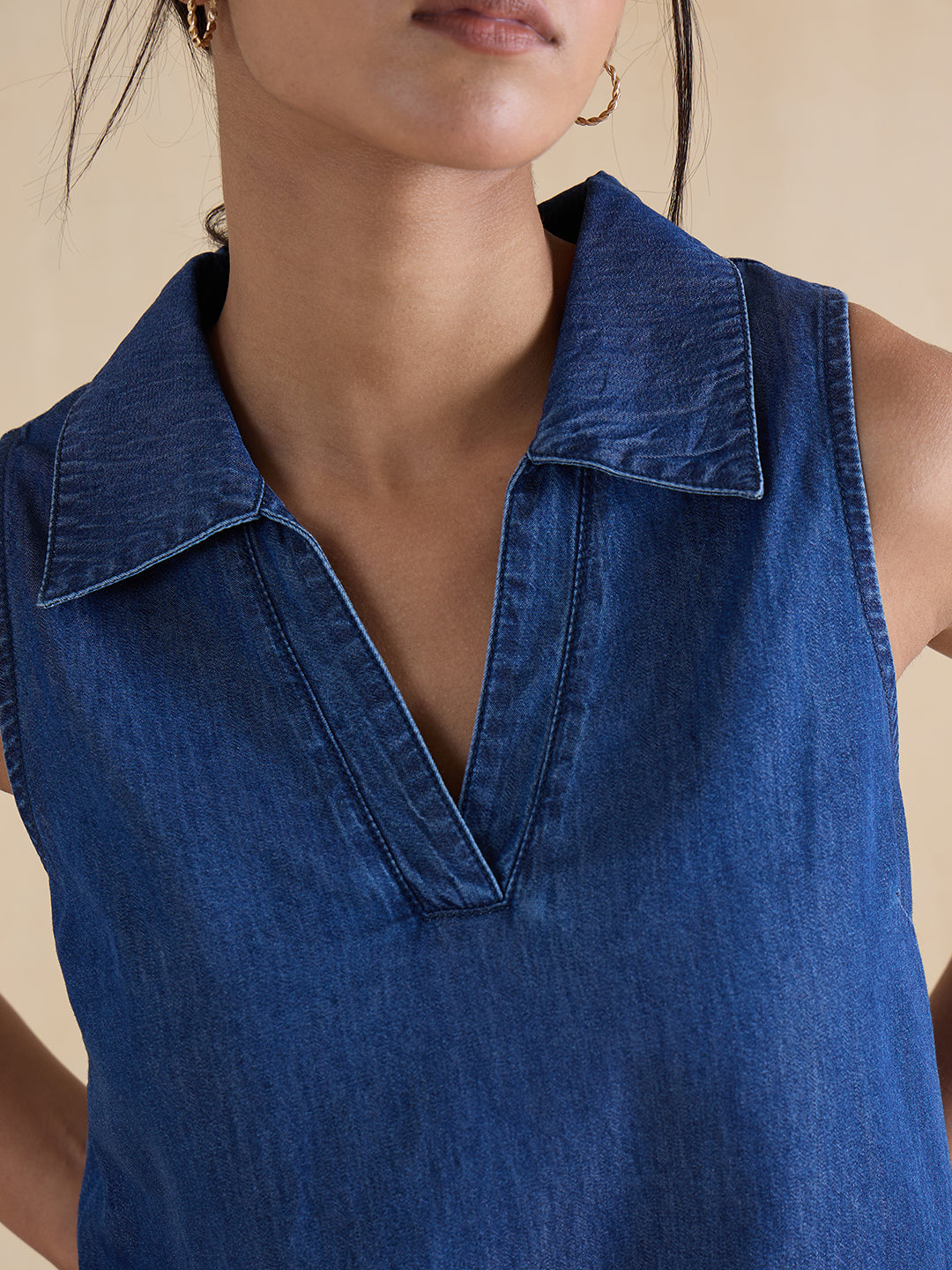 Navy Blue Sleeveless Denim Co-Ord