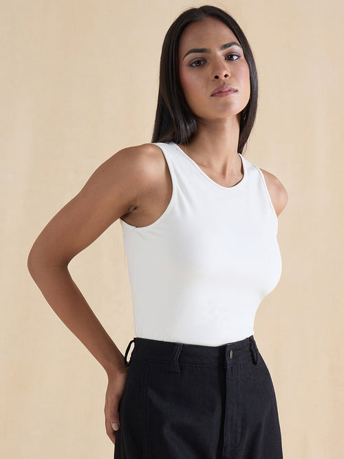 Off White Knit Sleeveless Bodysuit